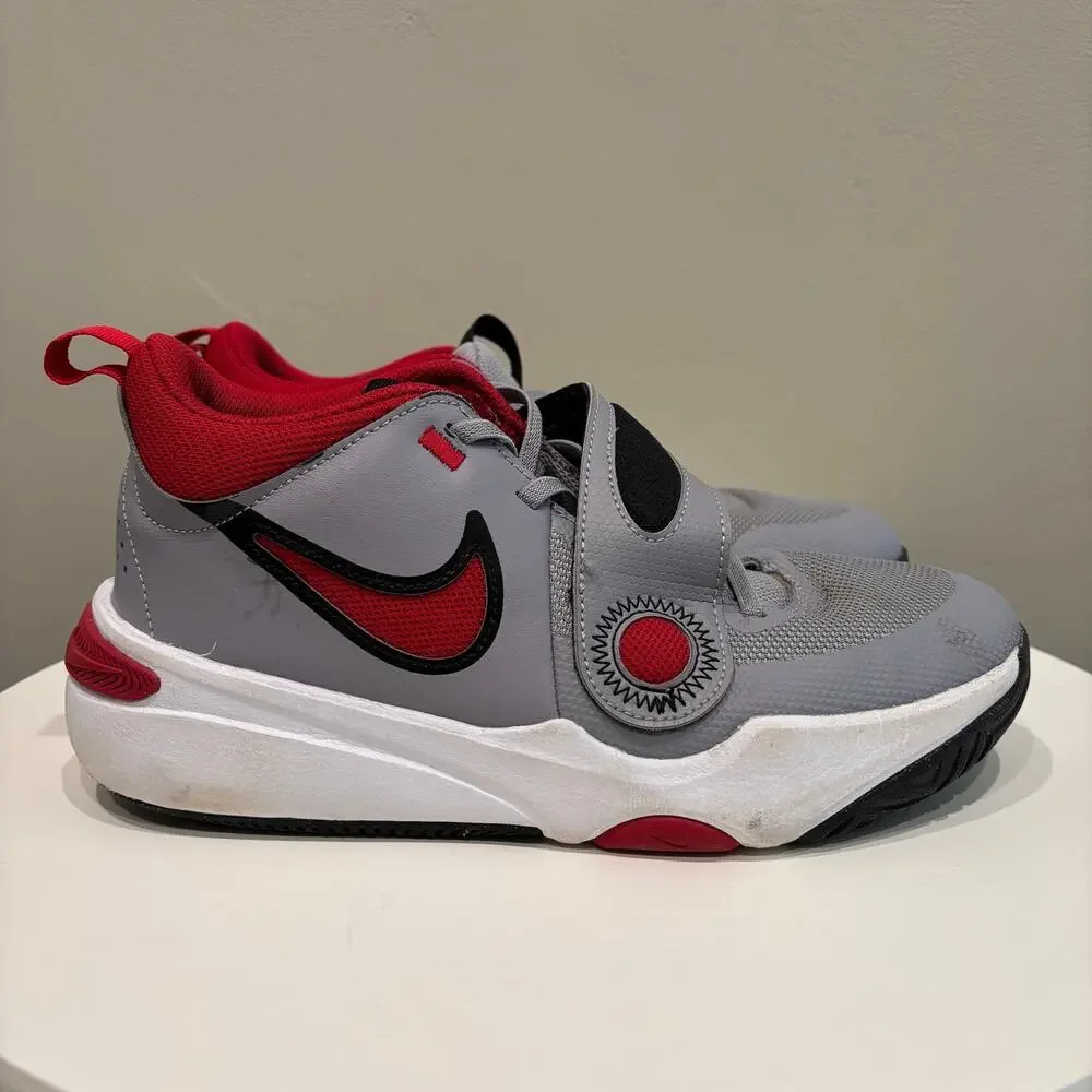 Nike Team Hustle D11 Boys Shoes Cement Grey Gym Red - Size: 7